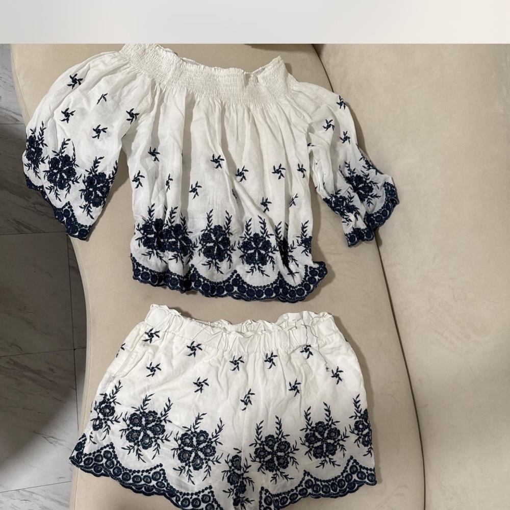 Chic White Ruffled Top and short set